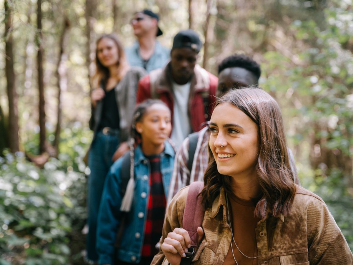 Friends on an outdoor hike together